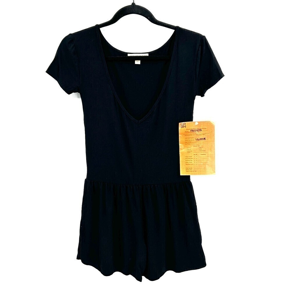 NWT URBAN OUTFITTERS Mouchette Black V-Neck Stretch Waist Comfy Romper Medium